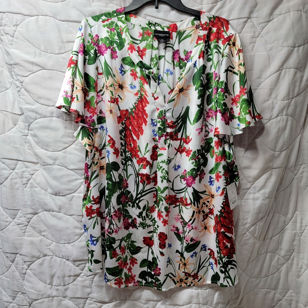 Women's Liz Claiborne Blouse Size 2X NWT White Floral